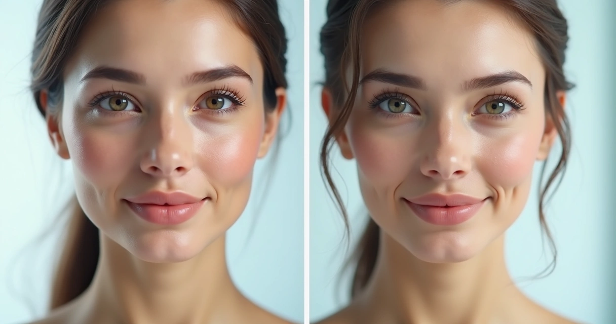 Comparação antes e depois da harmonização facial em mulher adulta