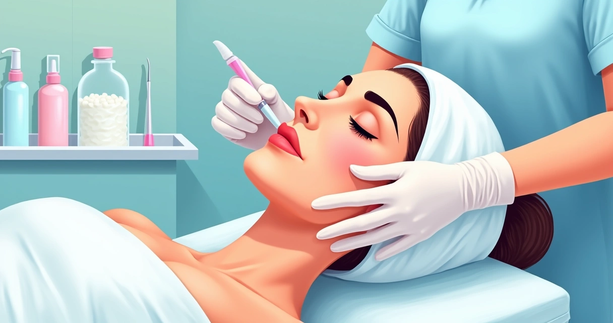 Técnica realizando limpeza de pele profissional em rosto feminino. 