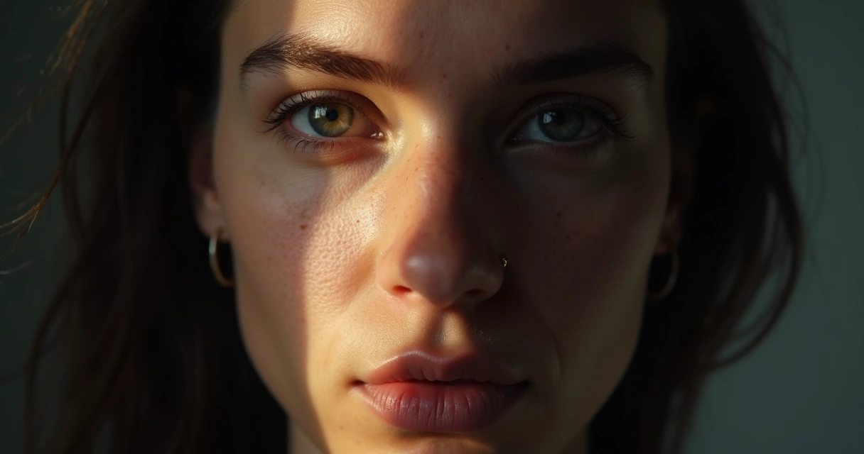 Rostro con luces y sombras reflejando emociones opuestas