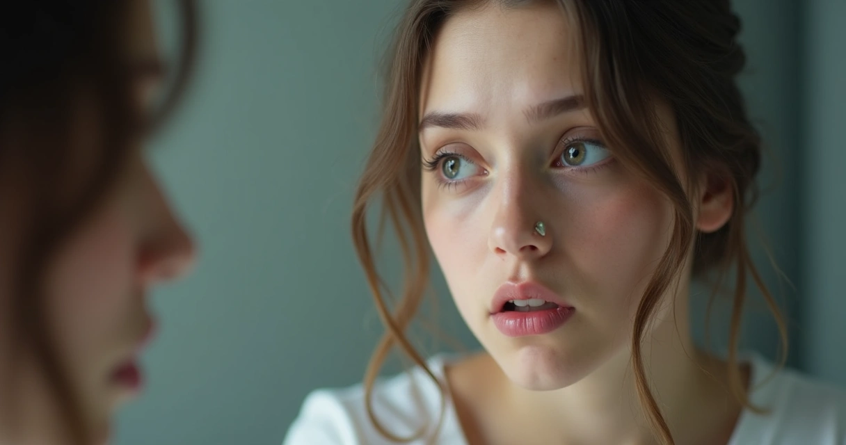 Rostro humano reflejado en un espejo, mostrando diferentes emociones superpuestas