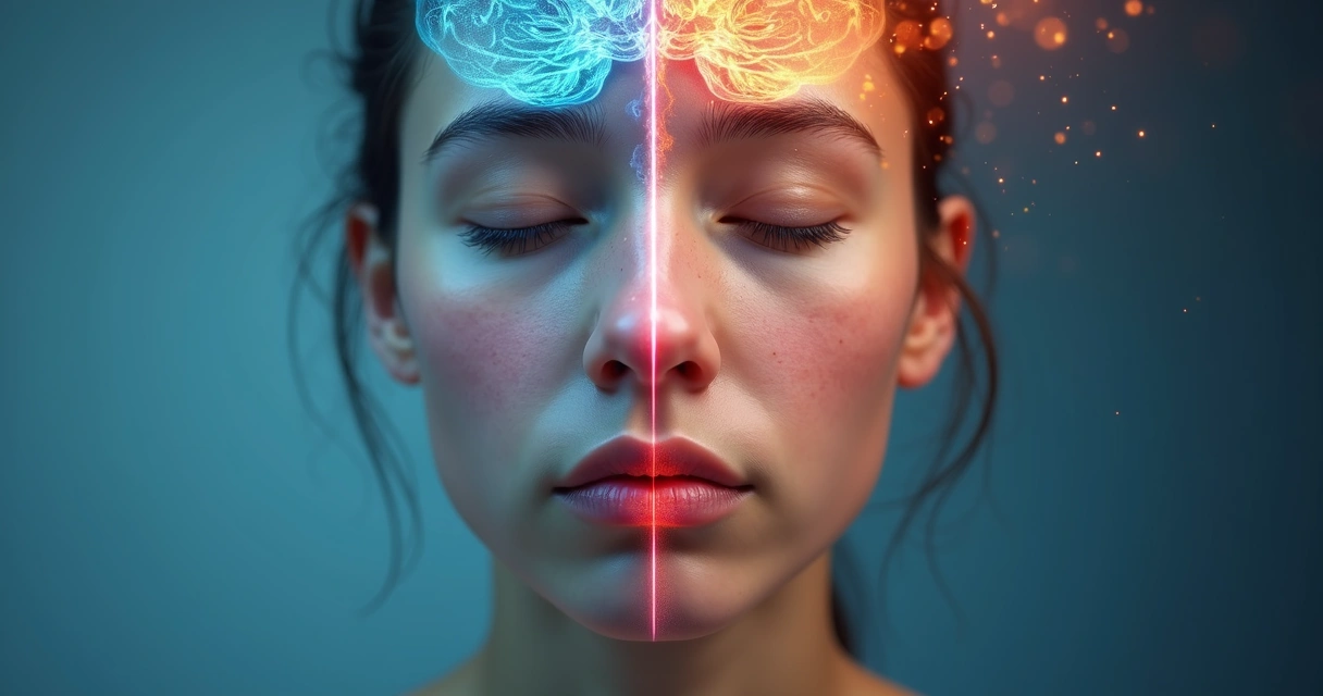 Rostro dividido mostrando respiración nasal y bucal con efectos en cuerpo y mente 