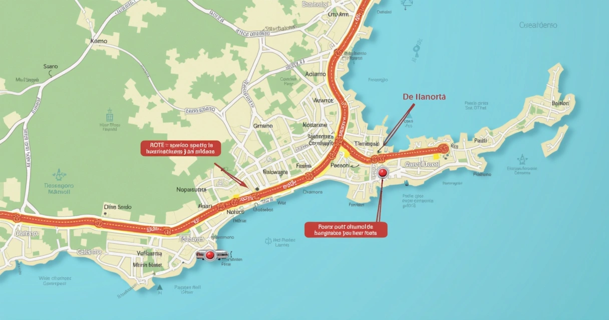 Mapa ilustrando rota personalizada de van por bairros urbanos