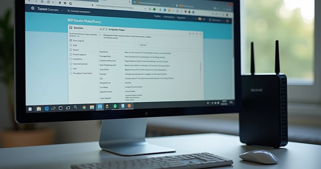 Painel de configuração de roteador com opção de atualização de firmware.