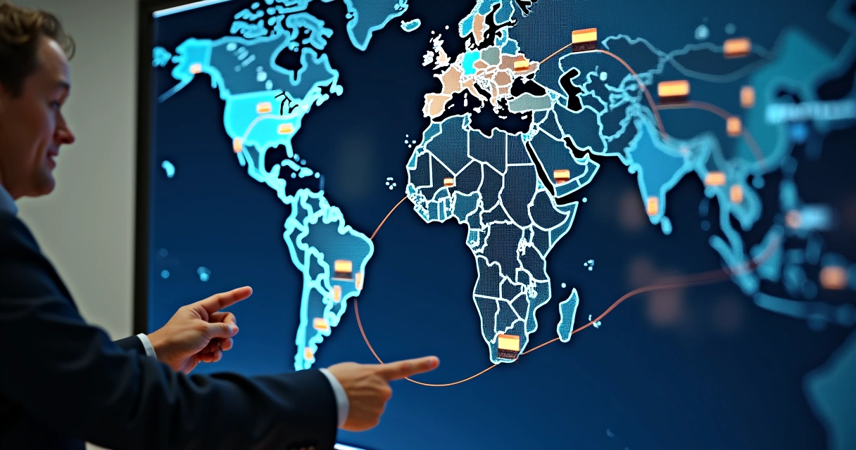 Mapa logístico do Brasil com rotas e veículos conectados 
