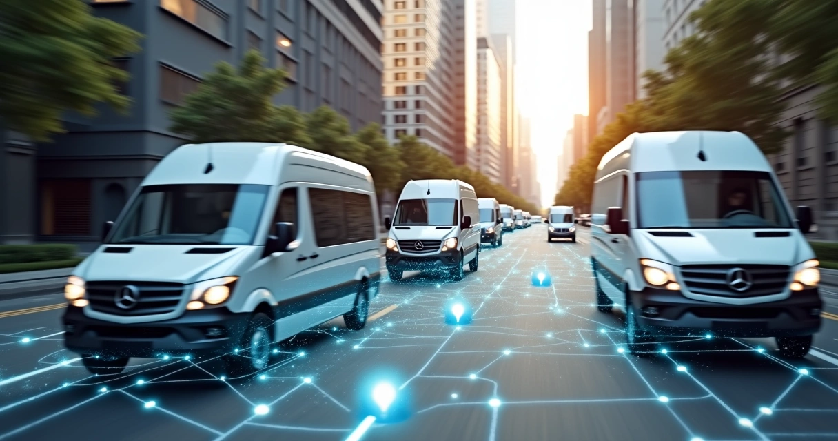 Sistema rastreando vans em rotas urbanas 