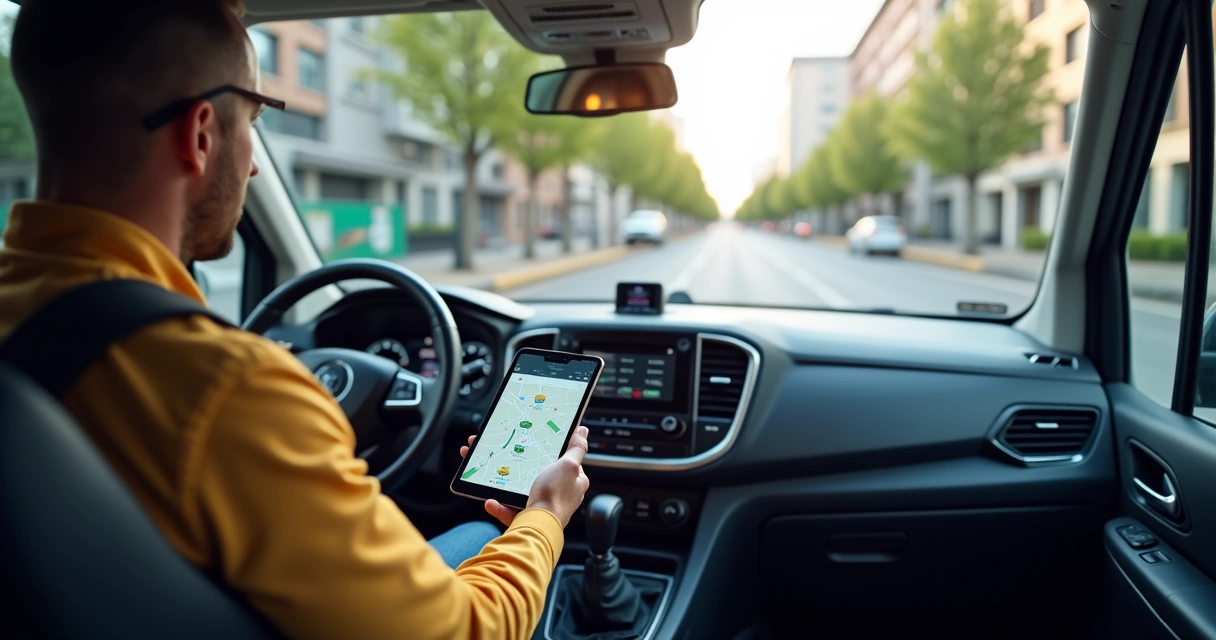 Ilustração de motorista usando aplicativo de roteirização no last mile 