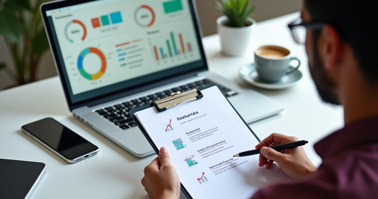 Pessoa analisando lista de critérios para escolha de software de gestão