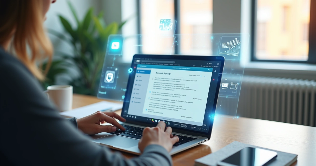 Pessoa utilizando plataforma digital para criação automática de roteiro de vídeo com inteligência artificial 