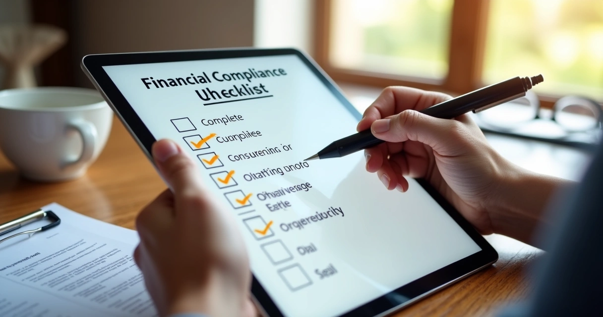 Checklist de compliance financeiro em tela digital 