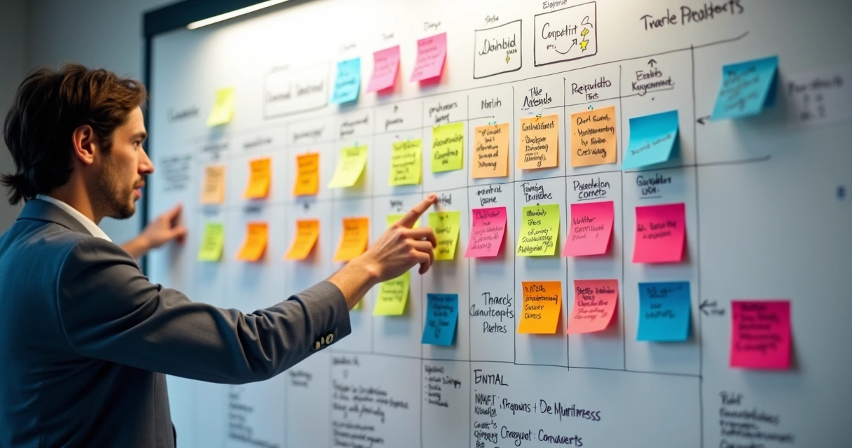 Quadro branco com roteiro de calendário de conteúdo LinkedIn 