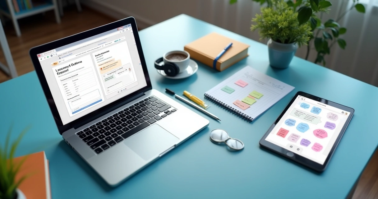 Roteiro de curso em notebook com anotações e gráficos