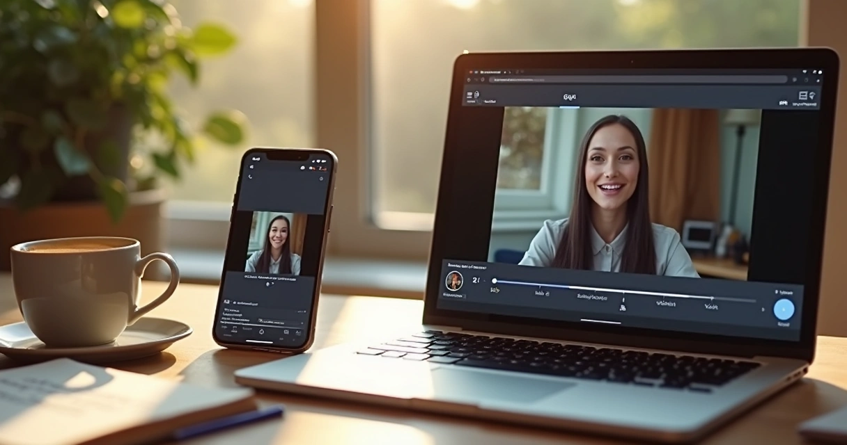 Roteiro de vídeo aberto em celular e laptop lado a lado 