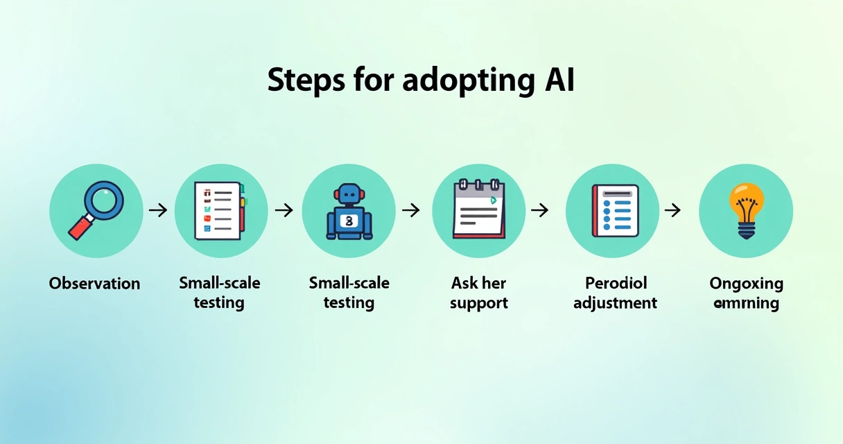 Sequência visual de etapas para adotar IA no dia a dia