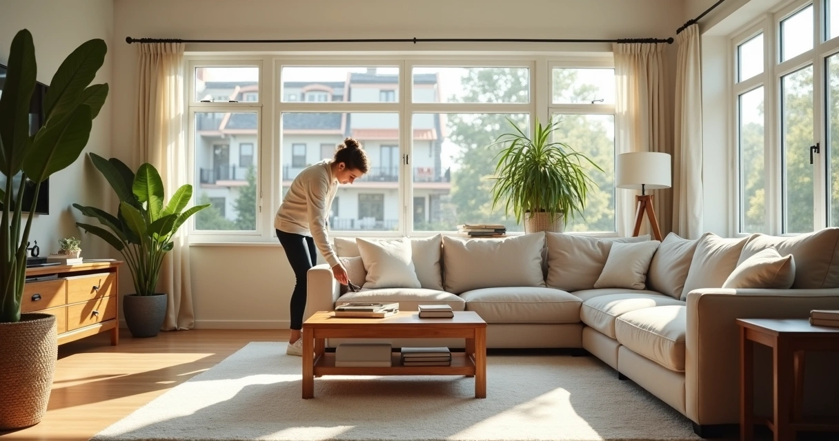 Corretor organizando ambiente para gravação de vídeo imobiliário 