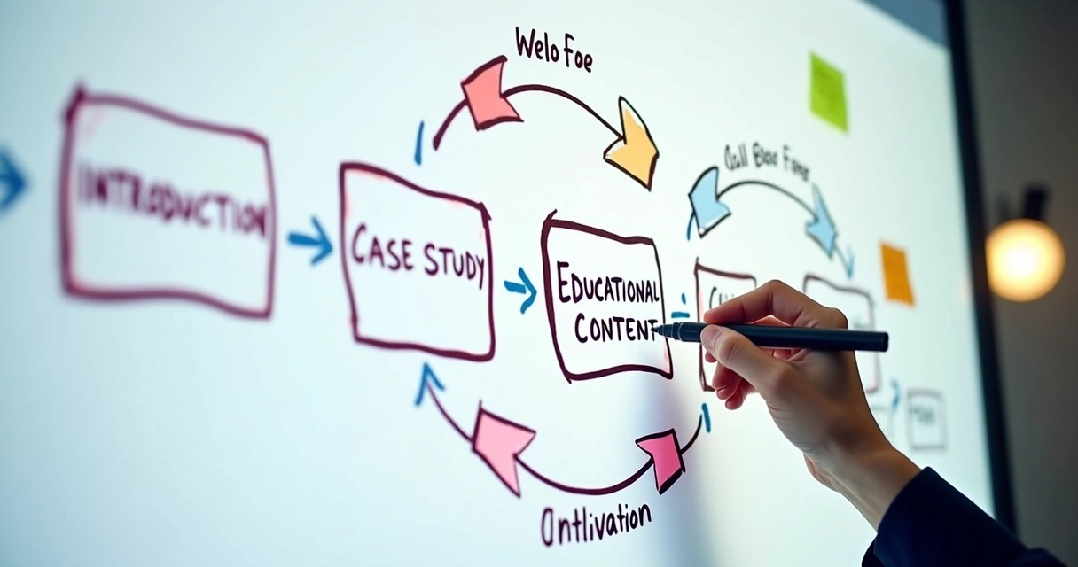 Roteiro desenhado de sequência de e-mails B2B com etapas diferentes 