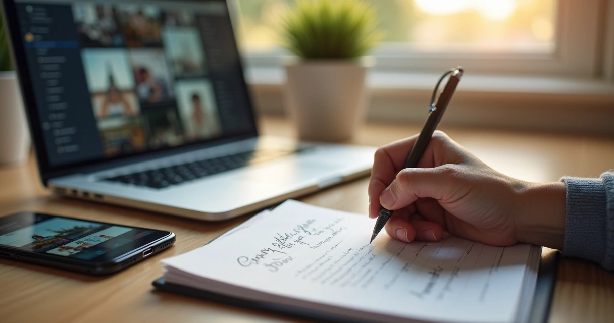 Pessoa escrevendo roteiro de stories do Instagram 