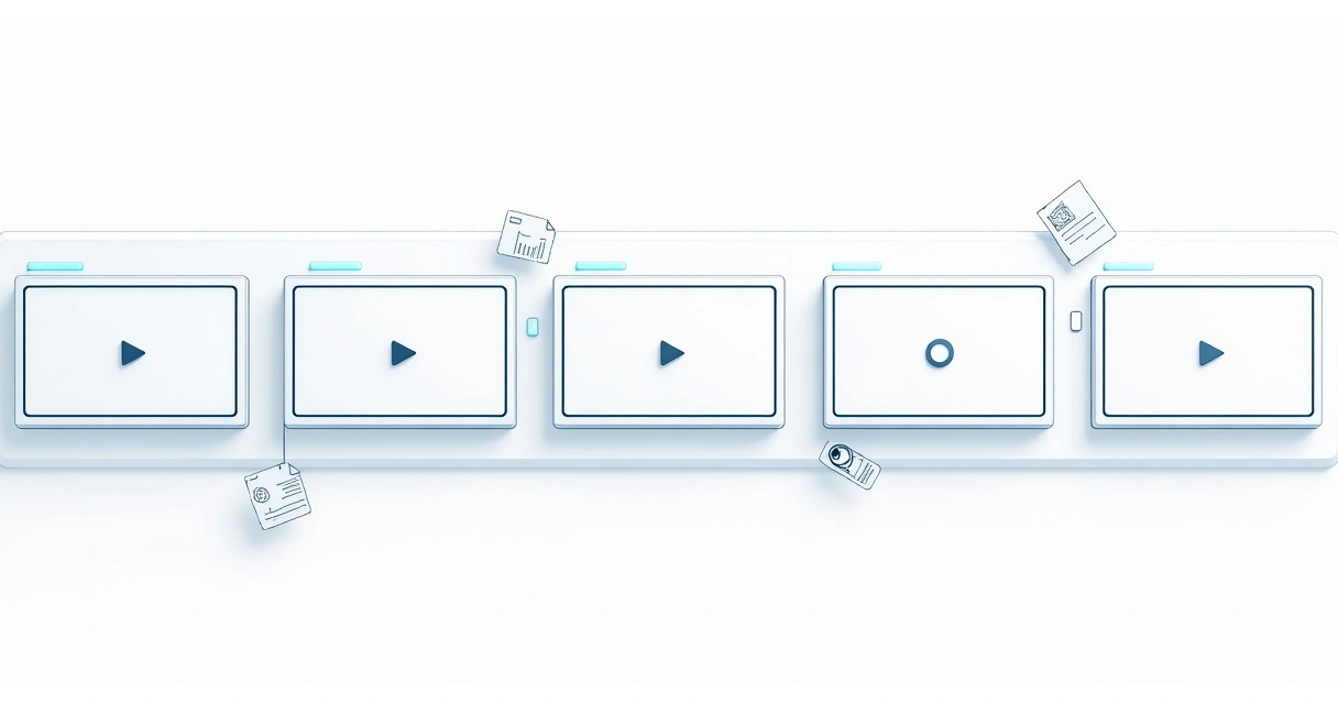 Cinco diferentes quadros mostrando partes de roteiros para vídeos curtos. 