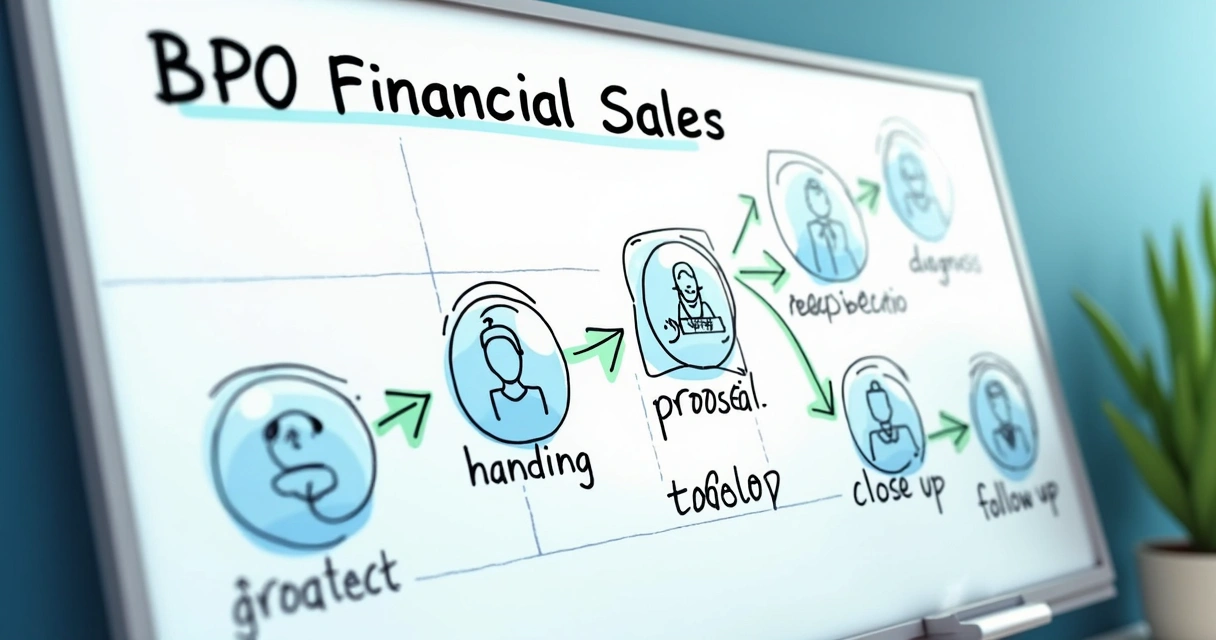 Mapa visual de um roteiro de vendas BPO, com etapas e ícones para cada fase da negociação