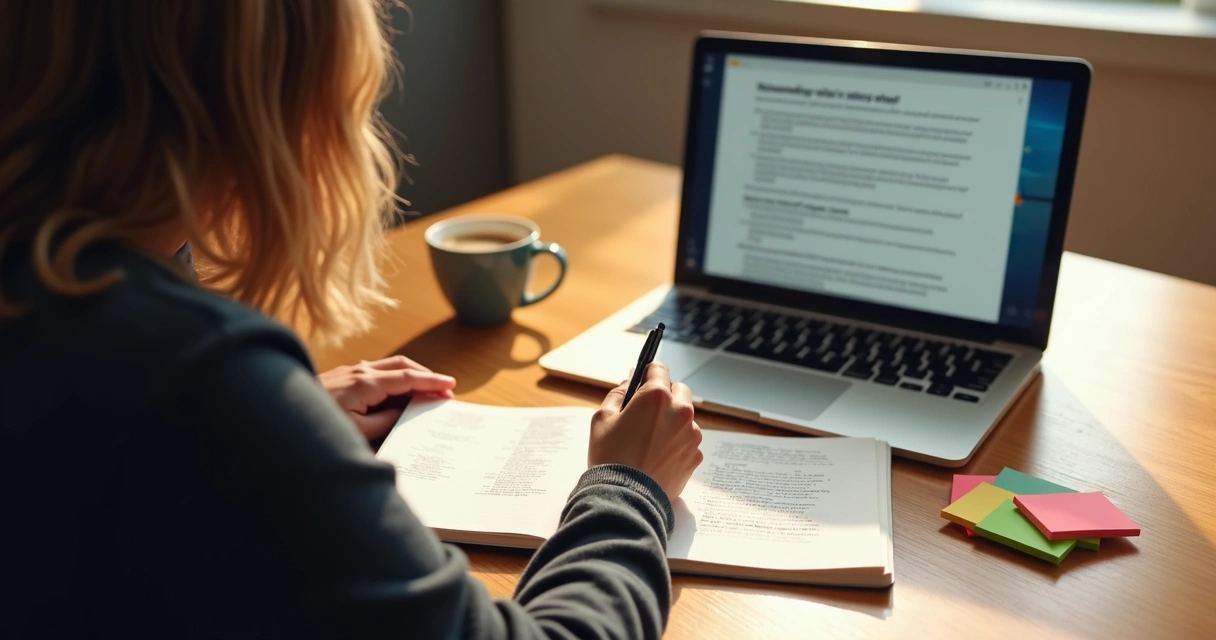 Pessoa escrevendo roteiro de vendas em caderno