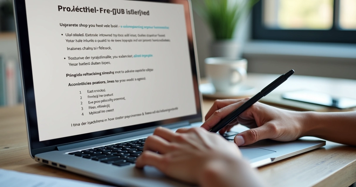 Pessoa escrevendo roteiro detalhado para vídeo de apresentação de produto em laptop moderno 