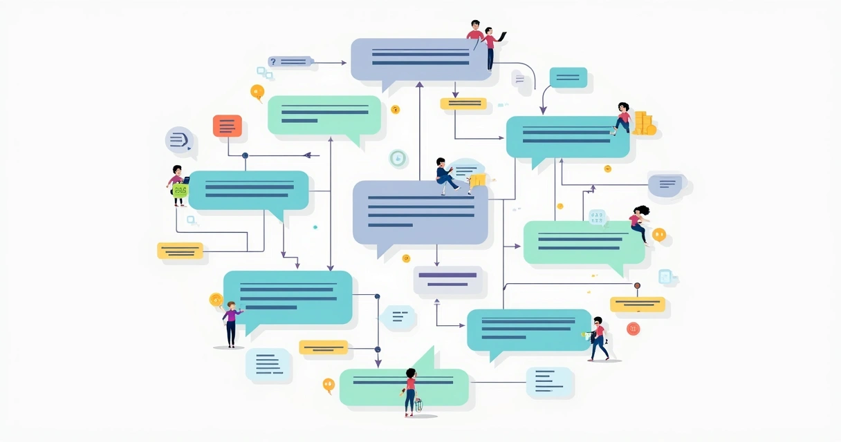 Fluxo de mensagem visual em chatbot com ramificações