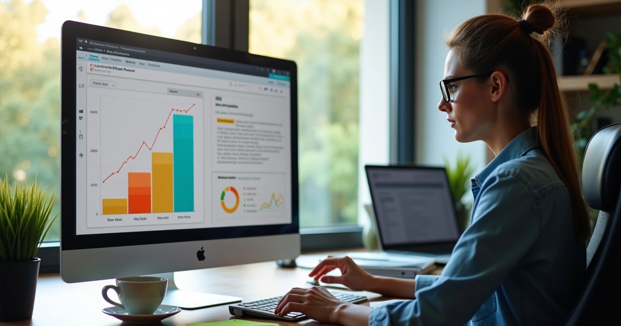 Pessoa analisando gráficos no computador 