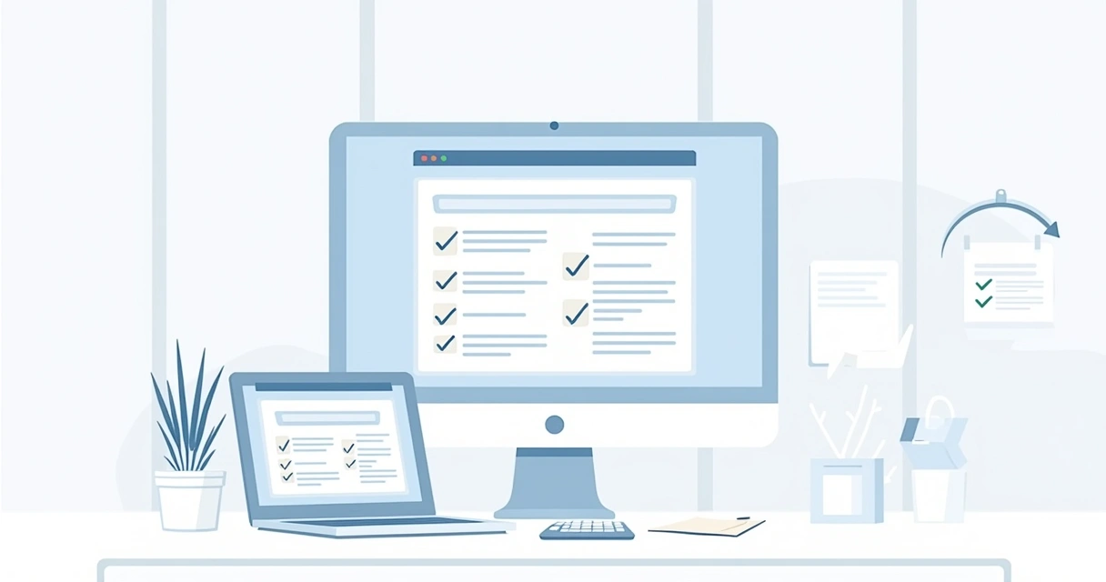 Tela de computador mostrando lista de tarefas de segurança