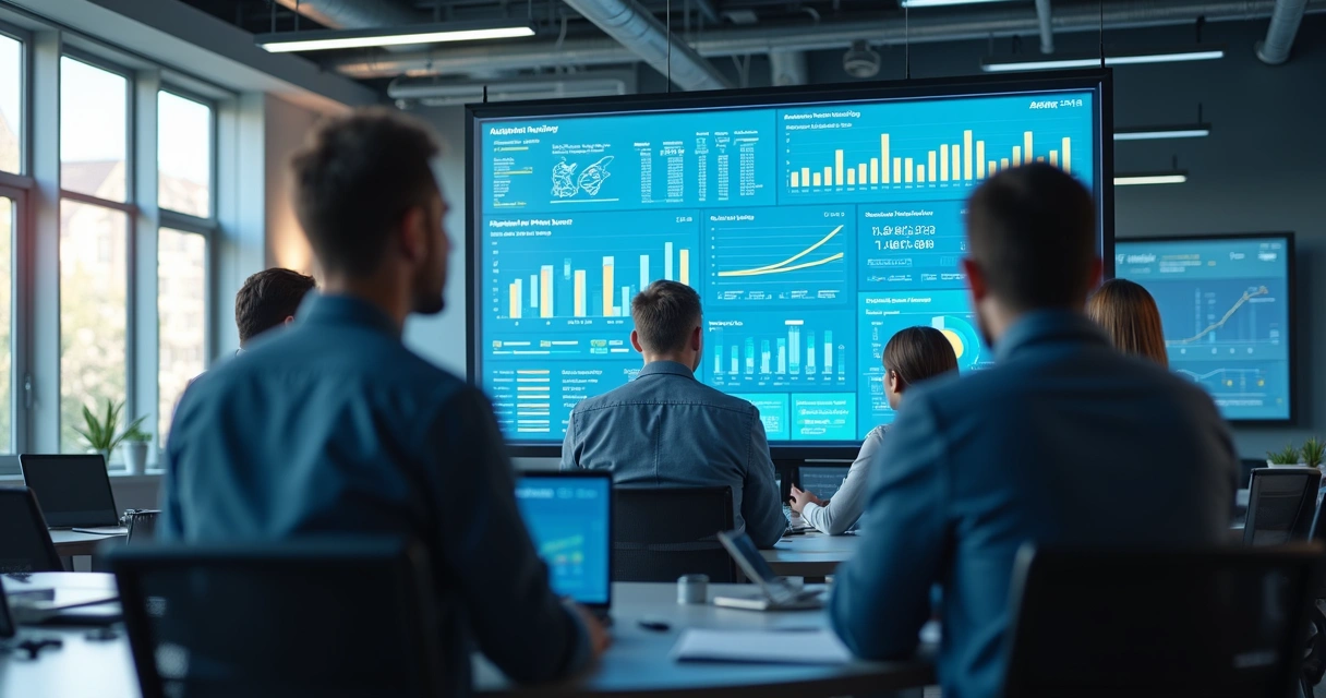 Equipe de PME observando dashboard de automação digital