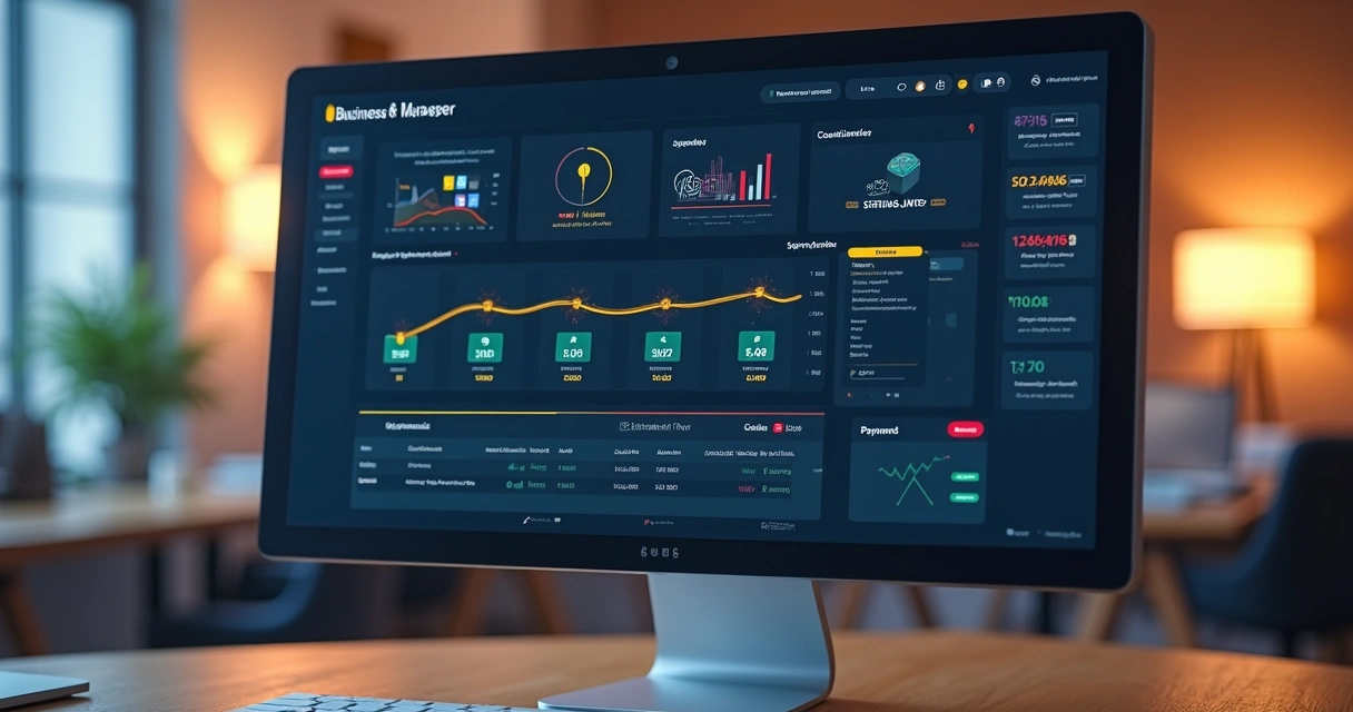 Ilustração de painel em tela de computador com etapas de cobrança e alertas coloridos 