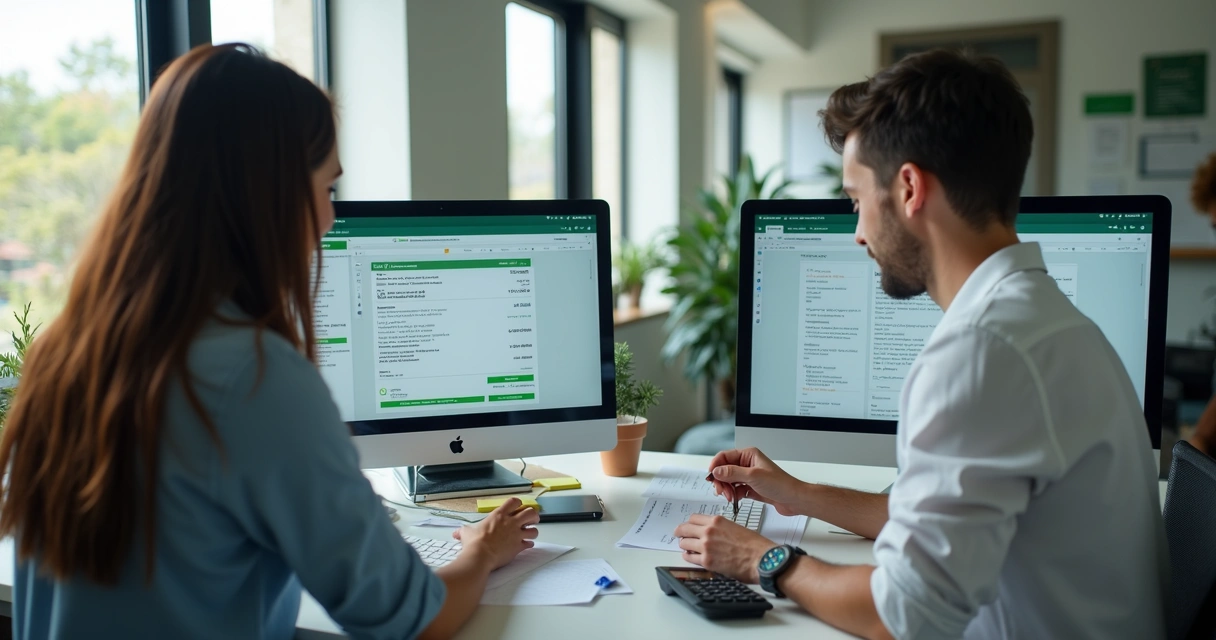 Equipe conferindo cobranças no WhatsApp e pagamentos em computador 