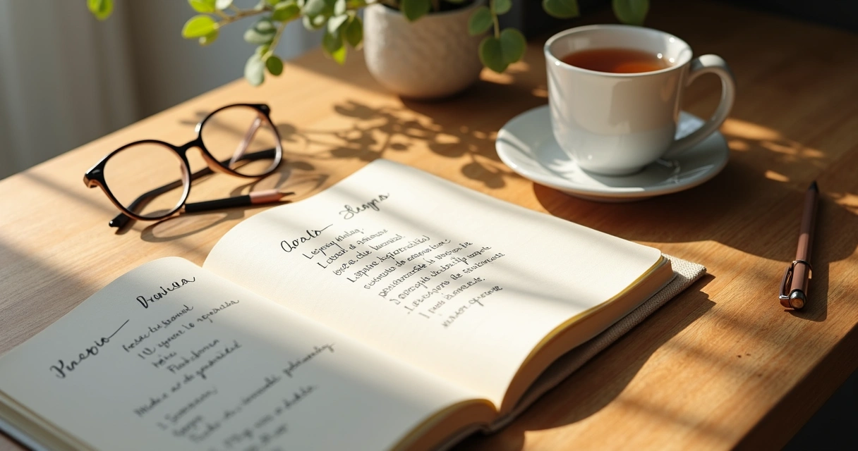 Pessoa escrevendo metas e valores em um caderno