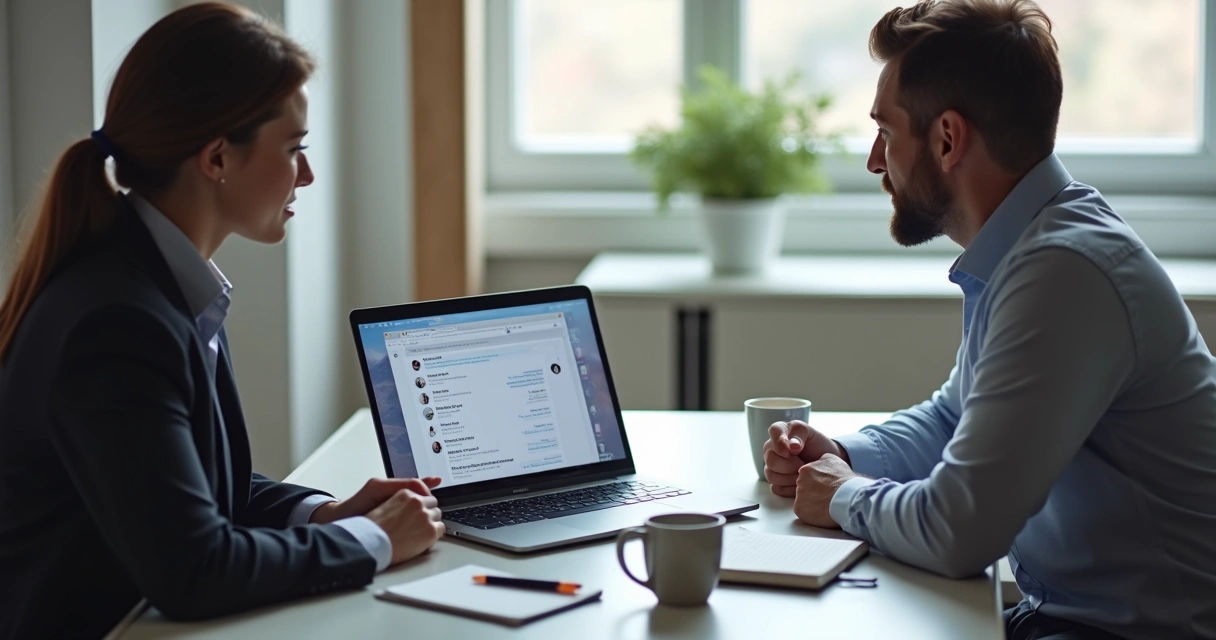 Equipe comercial analisando chat com chatbot 