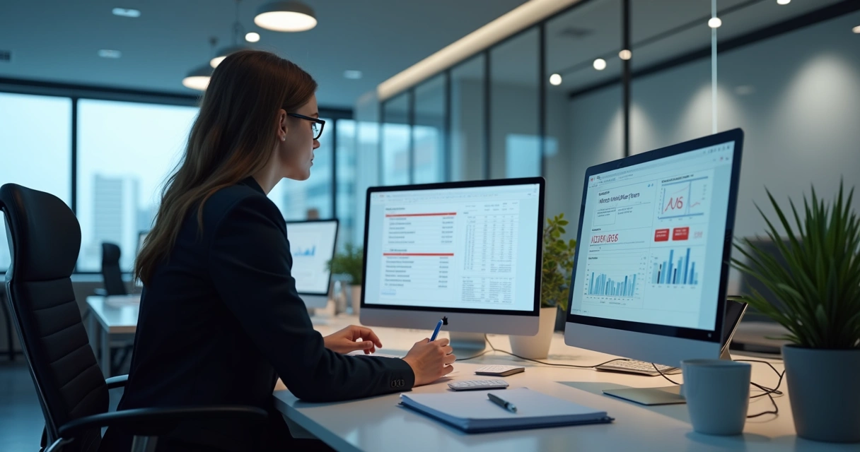 Computador com relatórios contábeis automatizados na tela 