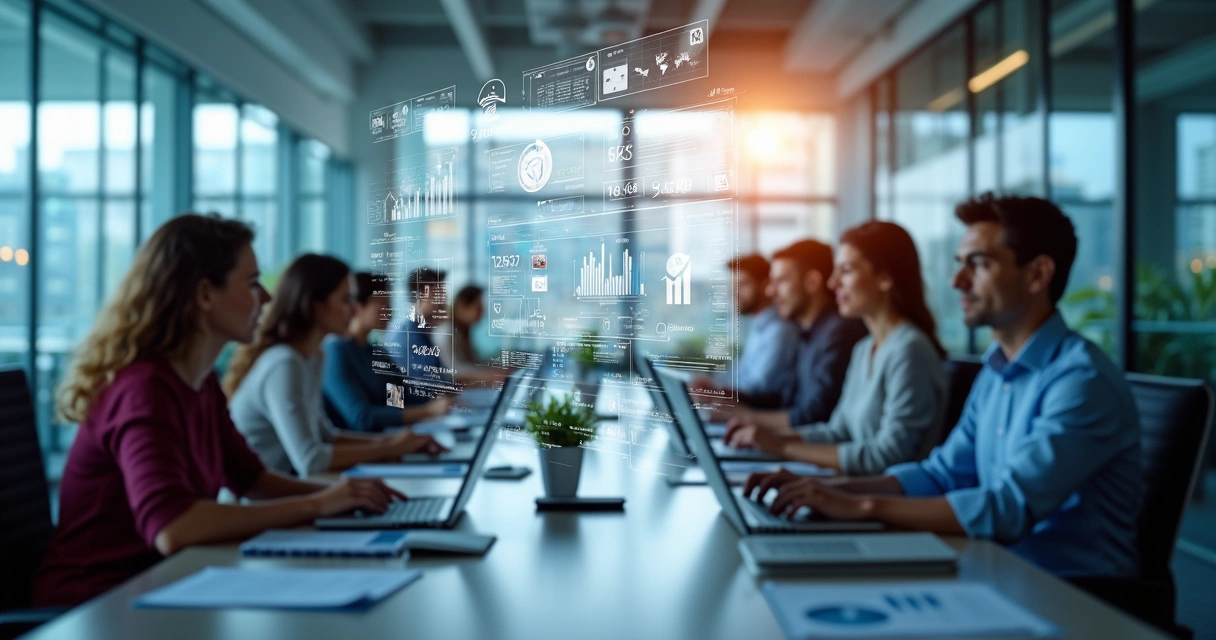 Equipe contábil trabalhando em rotina digitalizada com TI 