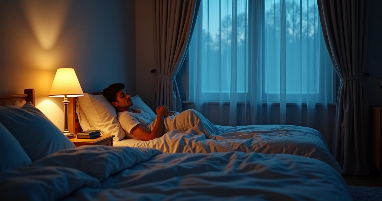 Quarto organizado e escuro, ambiente acolhedor para dormir 