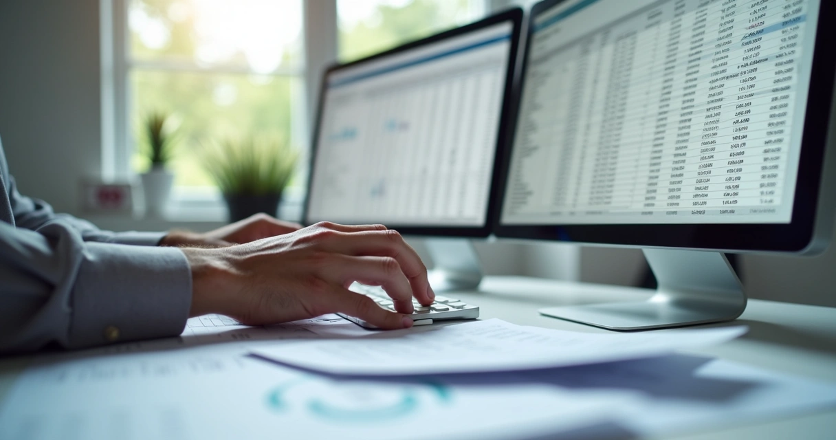 Pessoa digitando dados em uma planilha contábil 