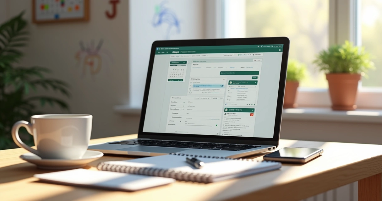 Ambiente de trabalho remoto organizado com computador, celular e bloco de anotações para vendas digitais 