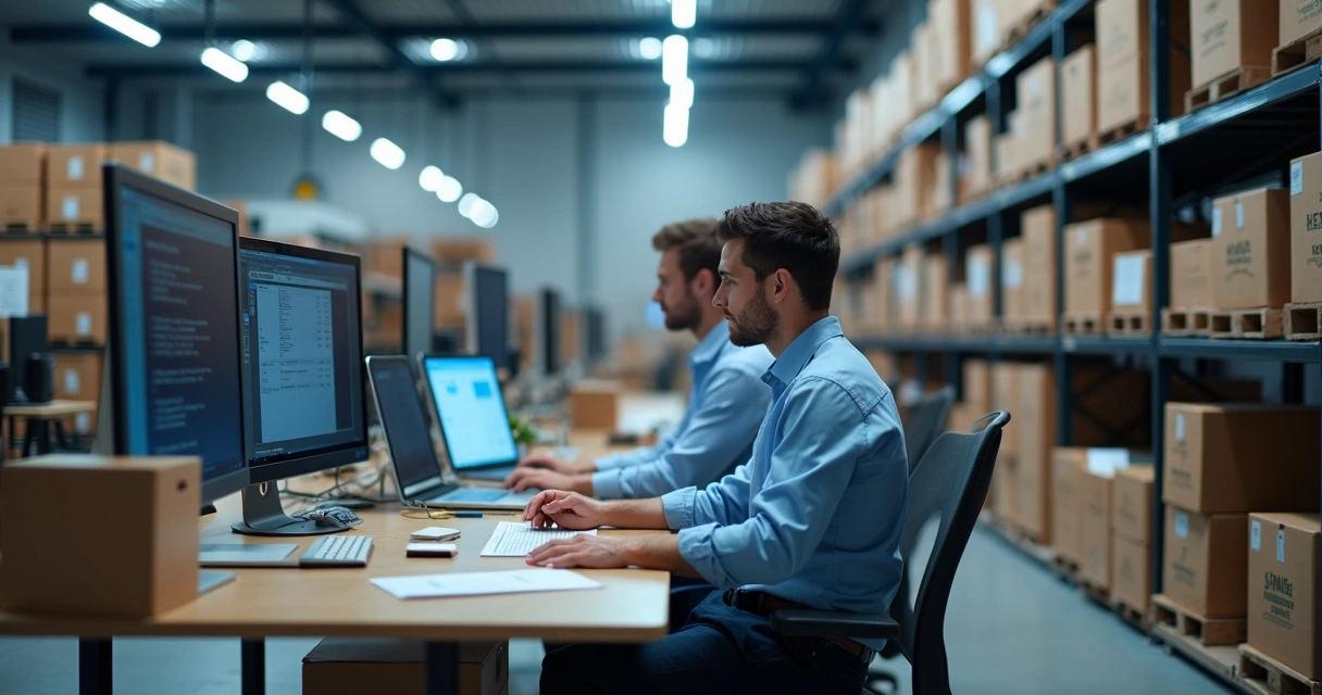 Equipe pequena usando sistema integrado na empresa