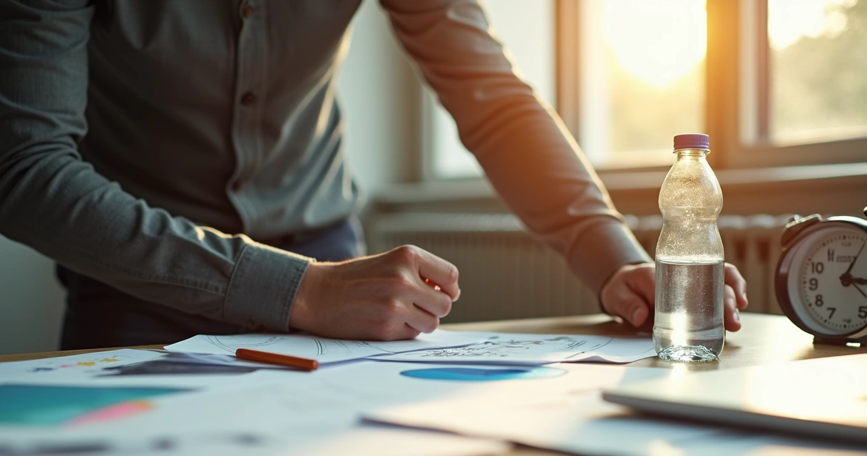 Empresário fazendo uma pausa para alongamento durante o expediente 