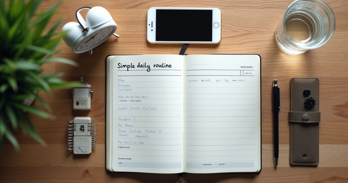 Caderno com planejamento ao lado de celular virado para baixo 
