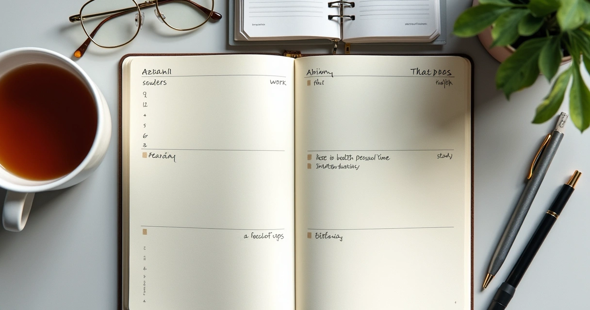 Caderno com planejamento semanal e áreas da vida organizadas 