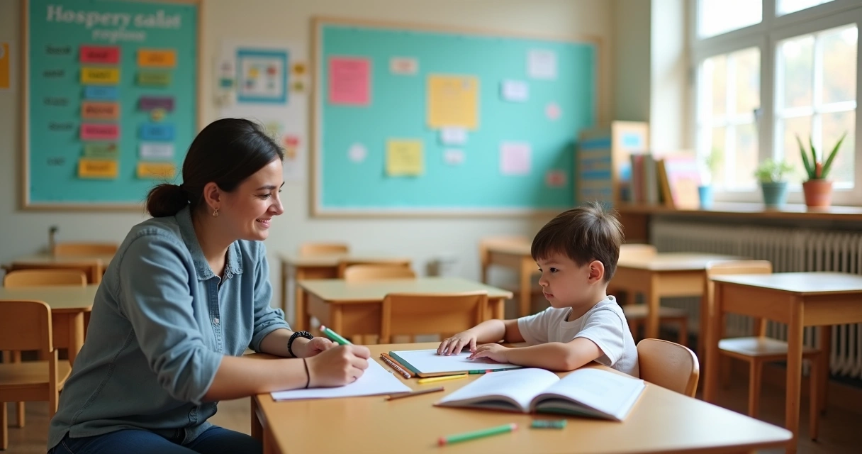 Criança com TEA seguindo rotina visual estruturada em sala de aula 