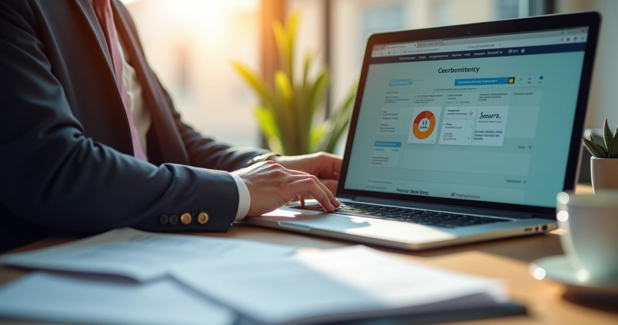 Profissional usando computador para emissão fiscal digital 
