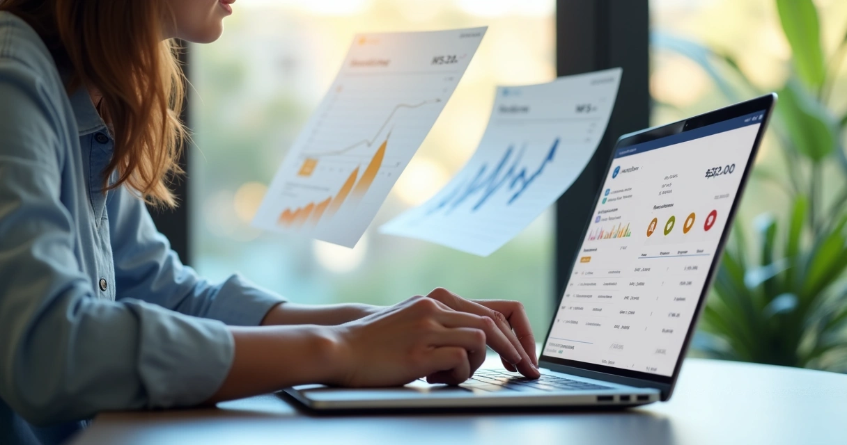 Gestor visualizando plataforma online de emissão de notas fiscais em um notebook 