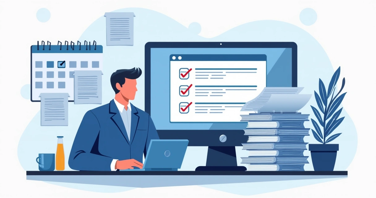 Empreendedor organizando documentos fiscais e monitorando alertas no computador 