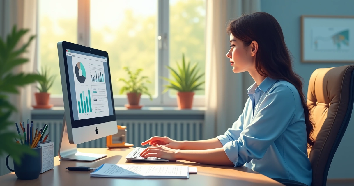 Gestor escolar analisando gráficos em computador