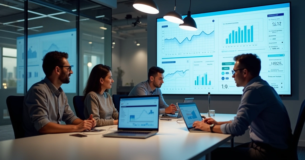 Equipe comercial trabalhando com IA para integração de vendas 