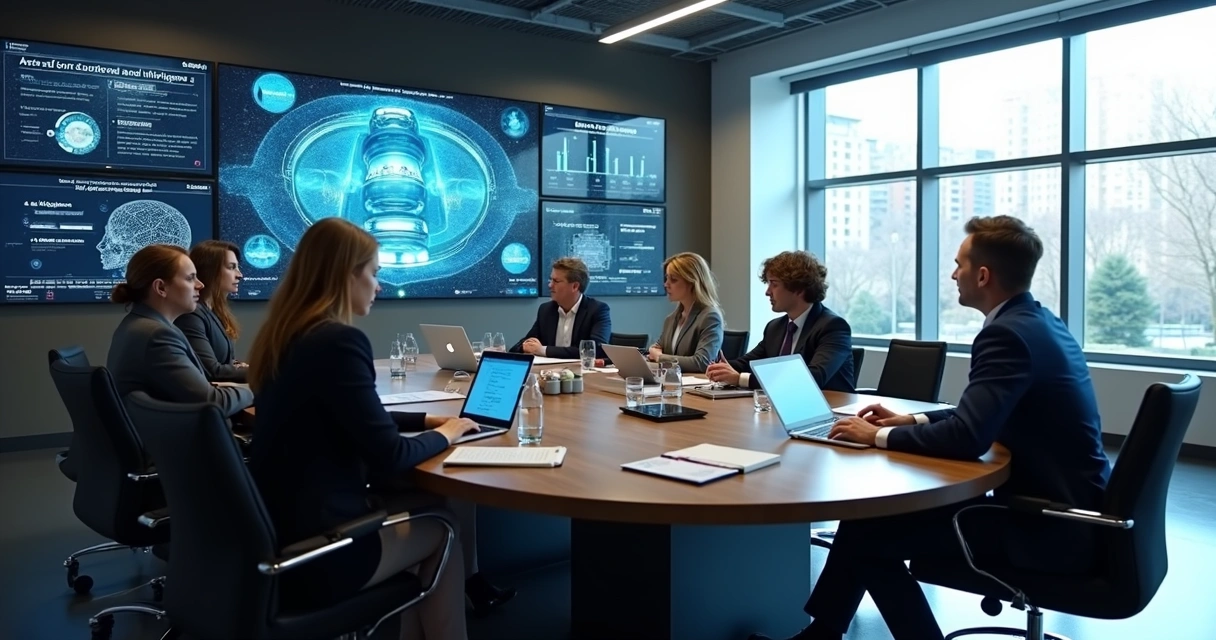 Equipe jurídica utilizando inteligência artificial no escritório 