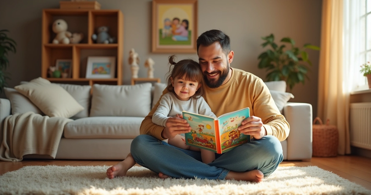 Pai e filho juntos lendo livro ilustrado 