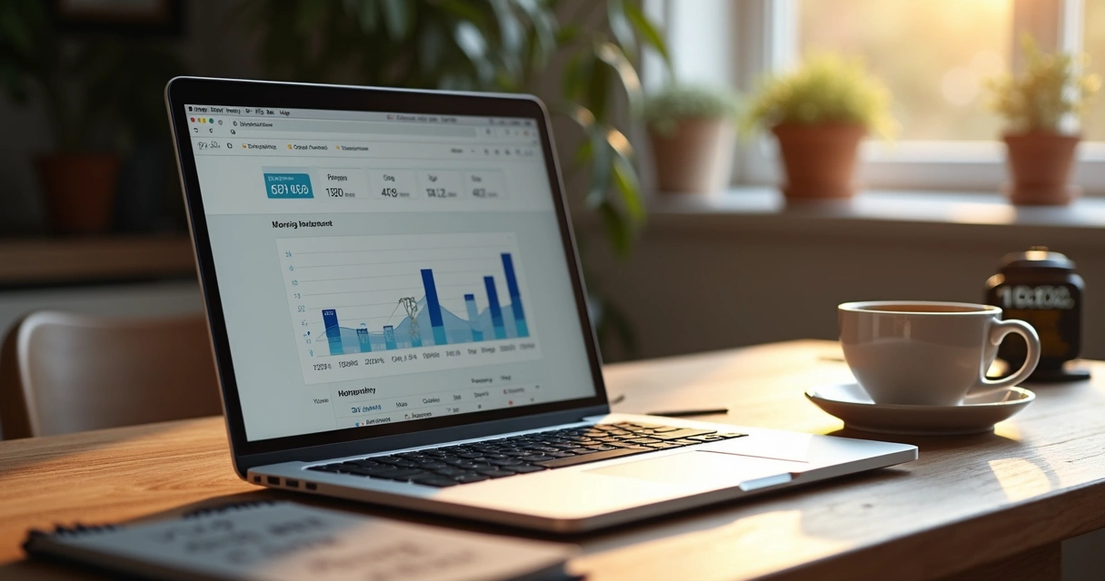 Líder de crescimento revê métricas no notebook e anotações 